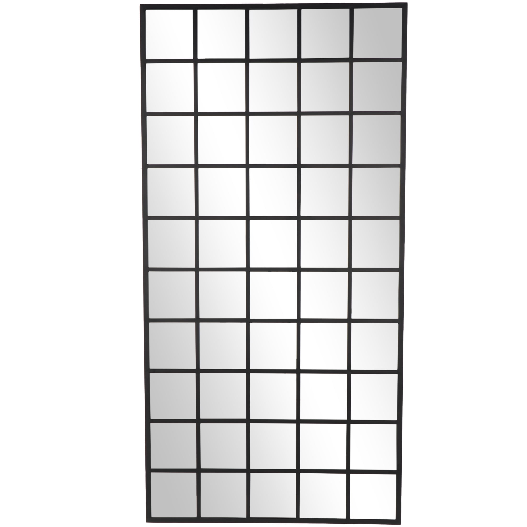 DecMode 40" x 79" Black Metal Window Pane Inspired Floor Mirror