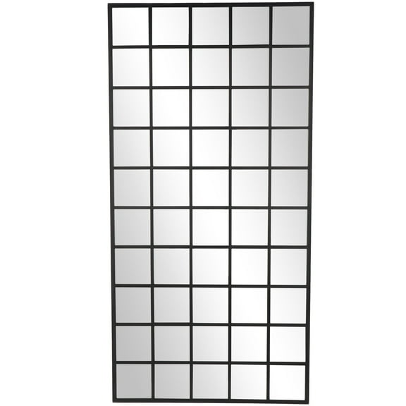 DecMode 40" x 79" Black Metal Window Pane Inspired Floor Mirror