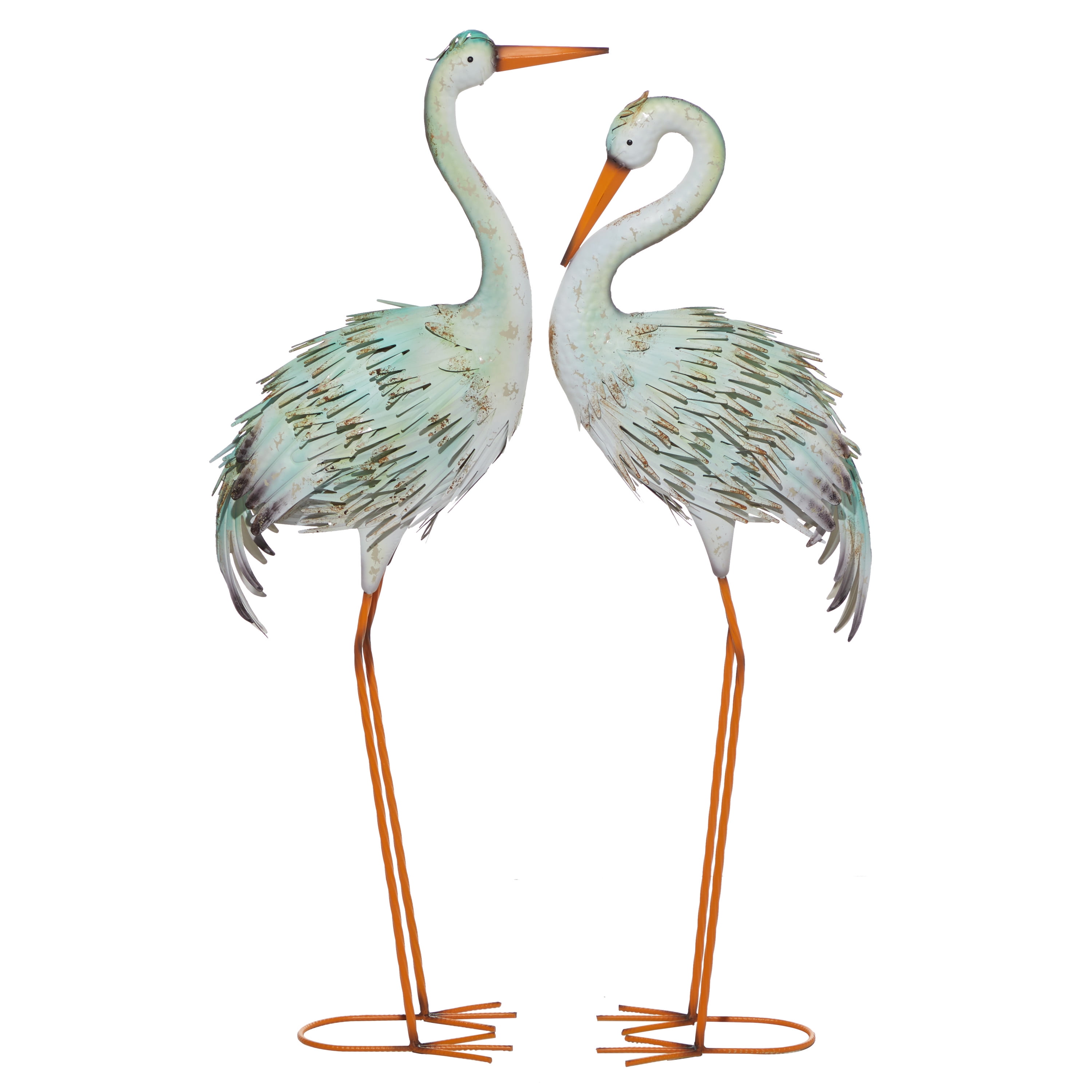 DecMode 41" Indoor Outdoor Crane Garden Sculpture with Coiled U Shaped Feet (2 Pack)
