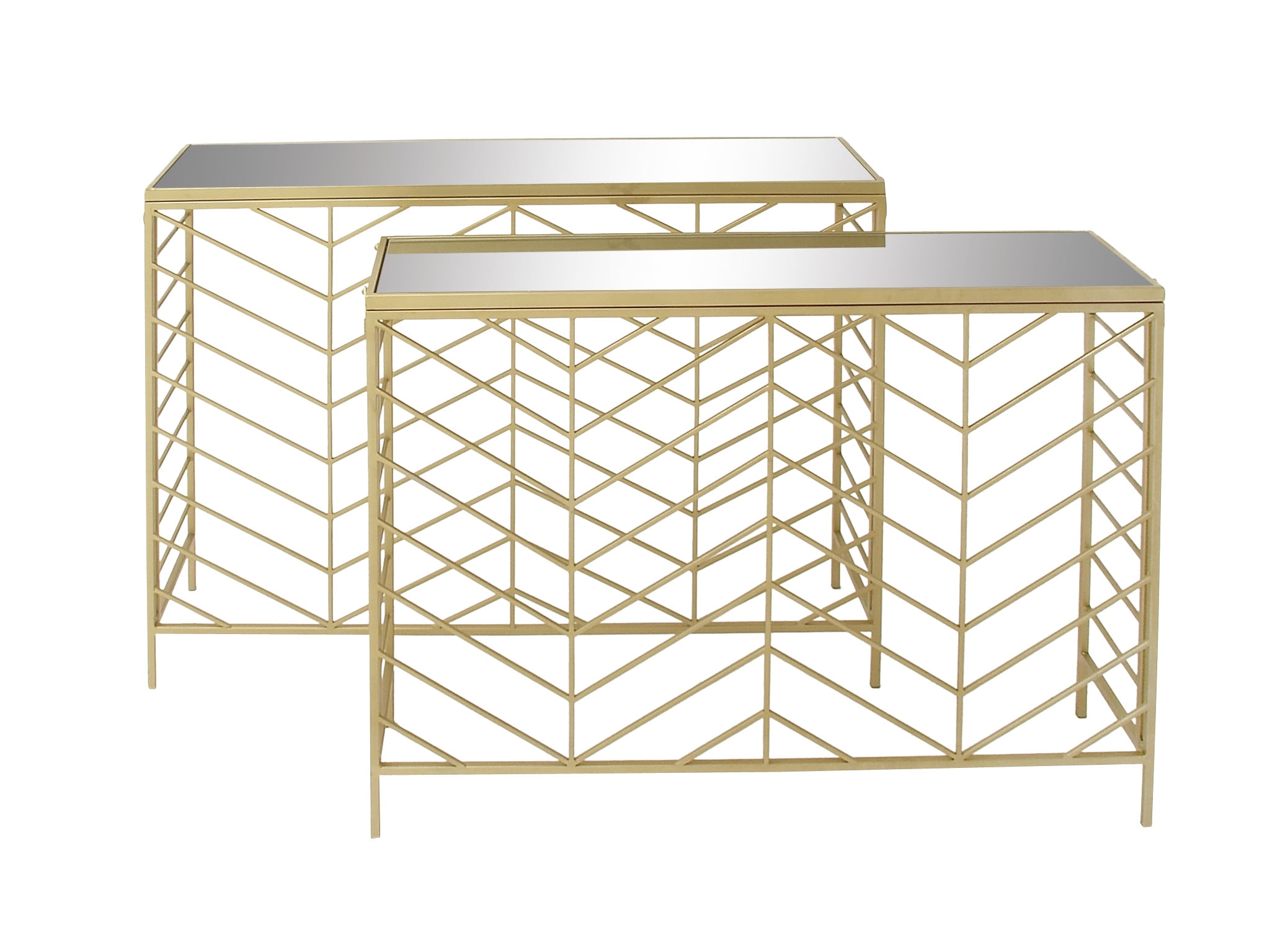 Elegant Gold Metal and Mirrored Glass Console Table Set, 42" and 39"W
