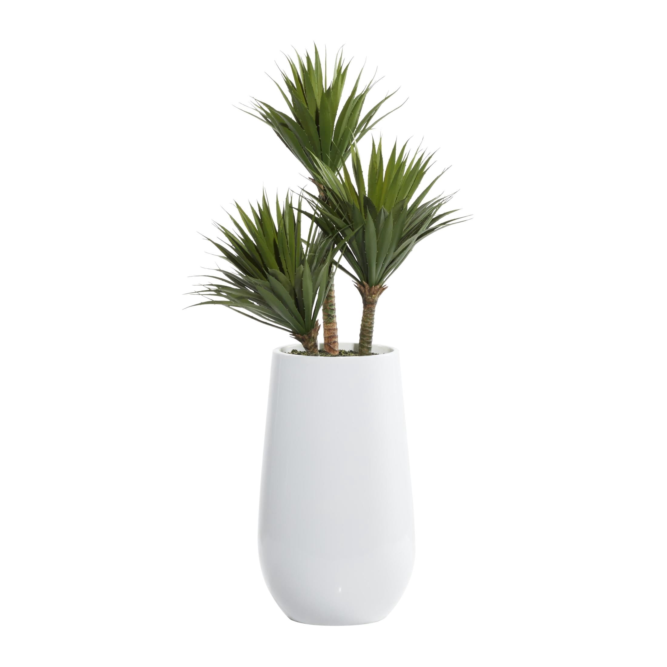 DecMode 42" Artificial Date Palm Plant in Realistic Leaves and White Fiberglass Pot