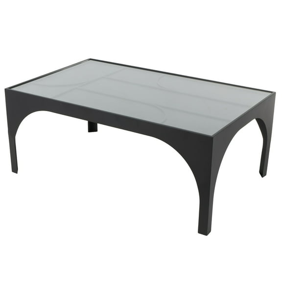 DecMode 42" x 17" Black Metal Geometric Coffee Table with Glass Top, 1-Piece