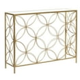 thumbnail image 1 of DecMode 42" x 32" Gold Metal Open Style Quatrefoil Frame Geometric Console Table with Glass Top, 1-Piece, 1 of 13