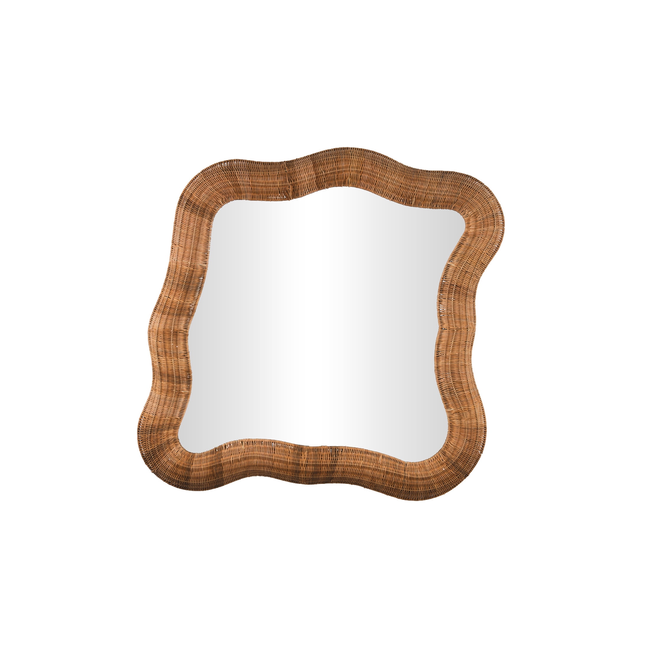 DecMode 42" x 41" Beige Handmade Woven Beveled Wall Mirror