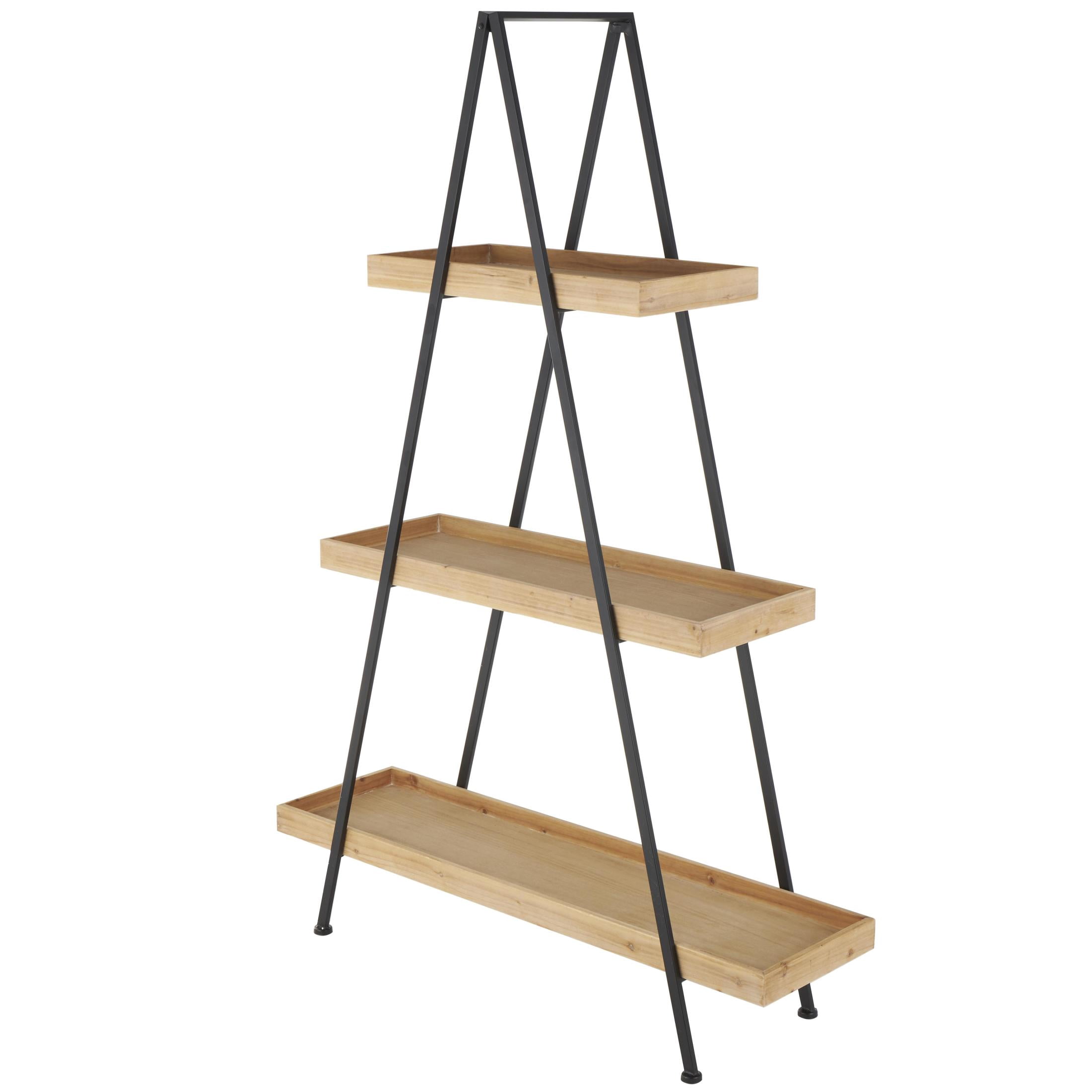 DecMode 42" x 60" Black Metal 3-Tier Shelving Unit with Black Metal Triangle Frame, 1-Piece