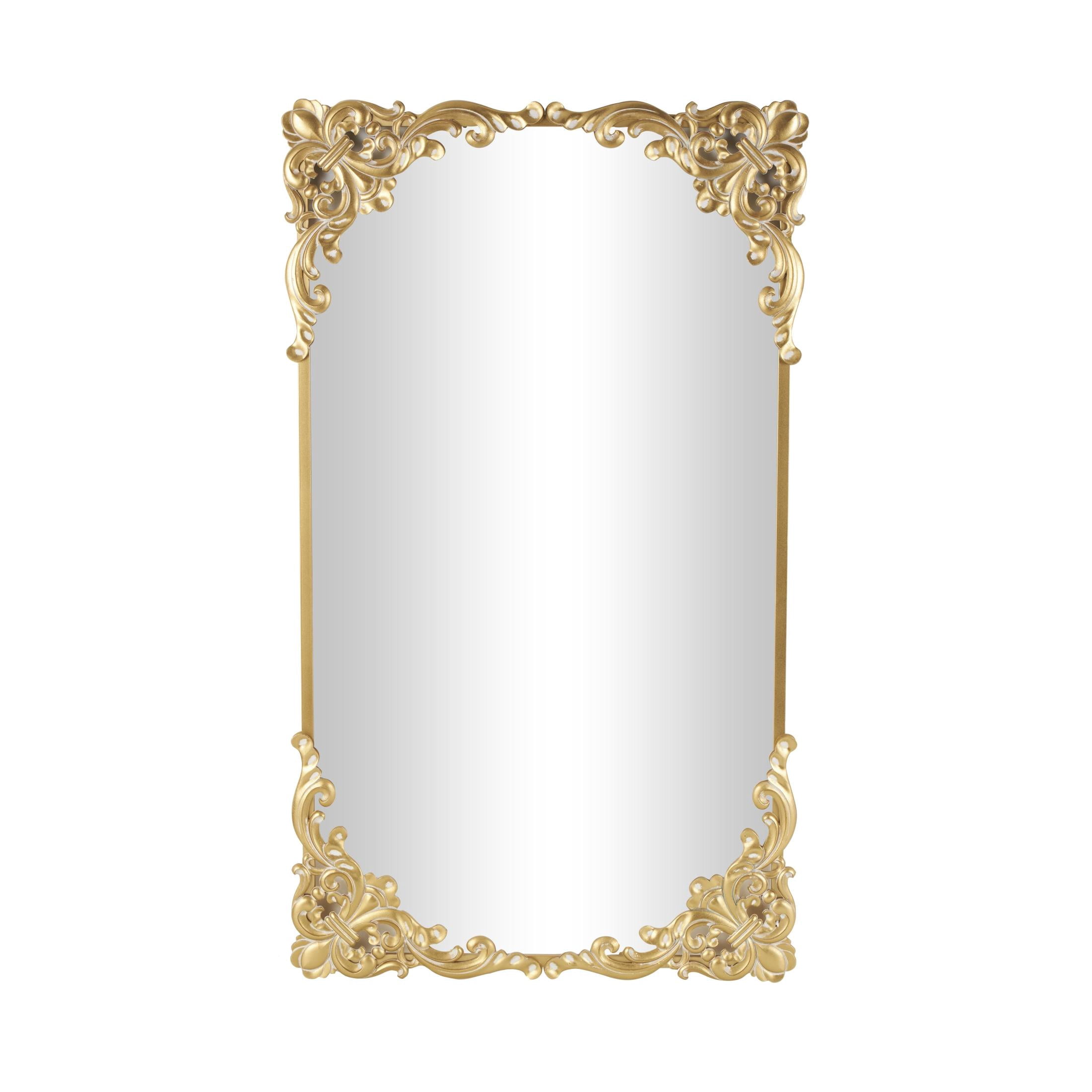 DecMode 42" x 72" Gold Metal Scroll Tall Ornate Baroque Floor Mirror
