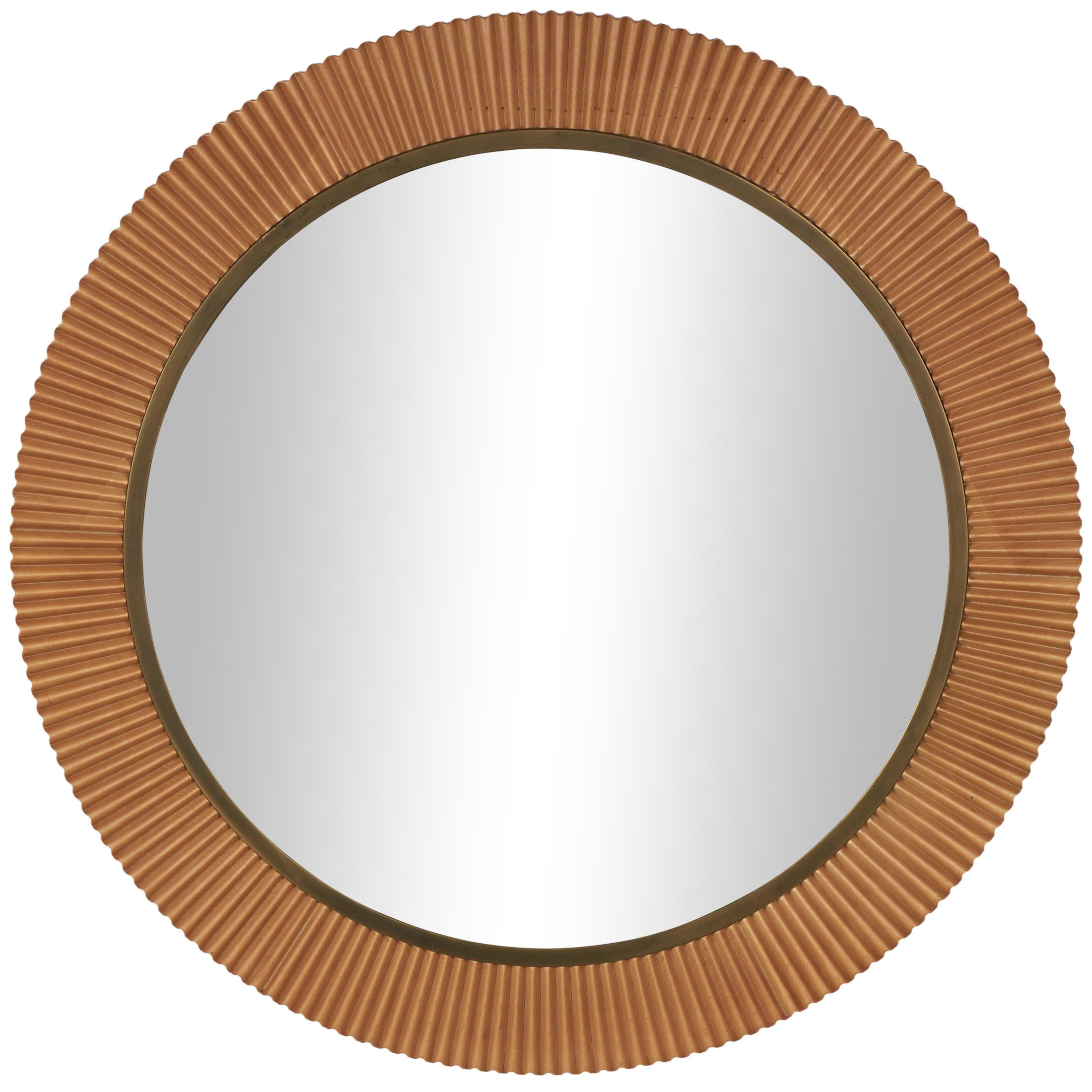 DecMode 43" x 43" Brown Fluted Wall Mirror with Scalloped Edge