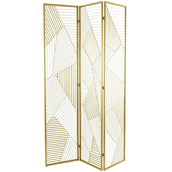 DecMode 43" x 67" Gold Metal Geometric Hinged Foldable Partition 3 Panel Room Divider Screen, 1-Piece