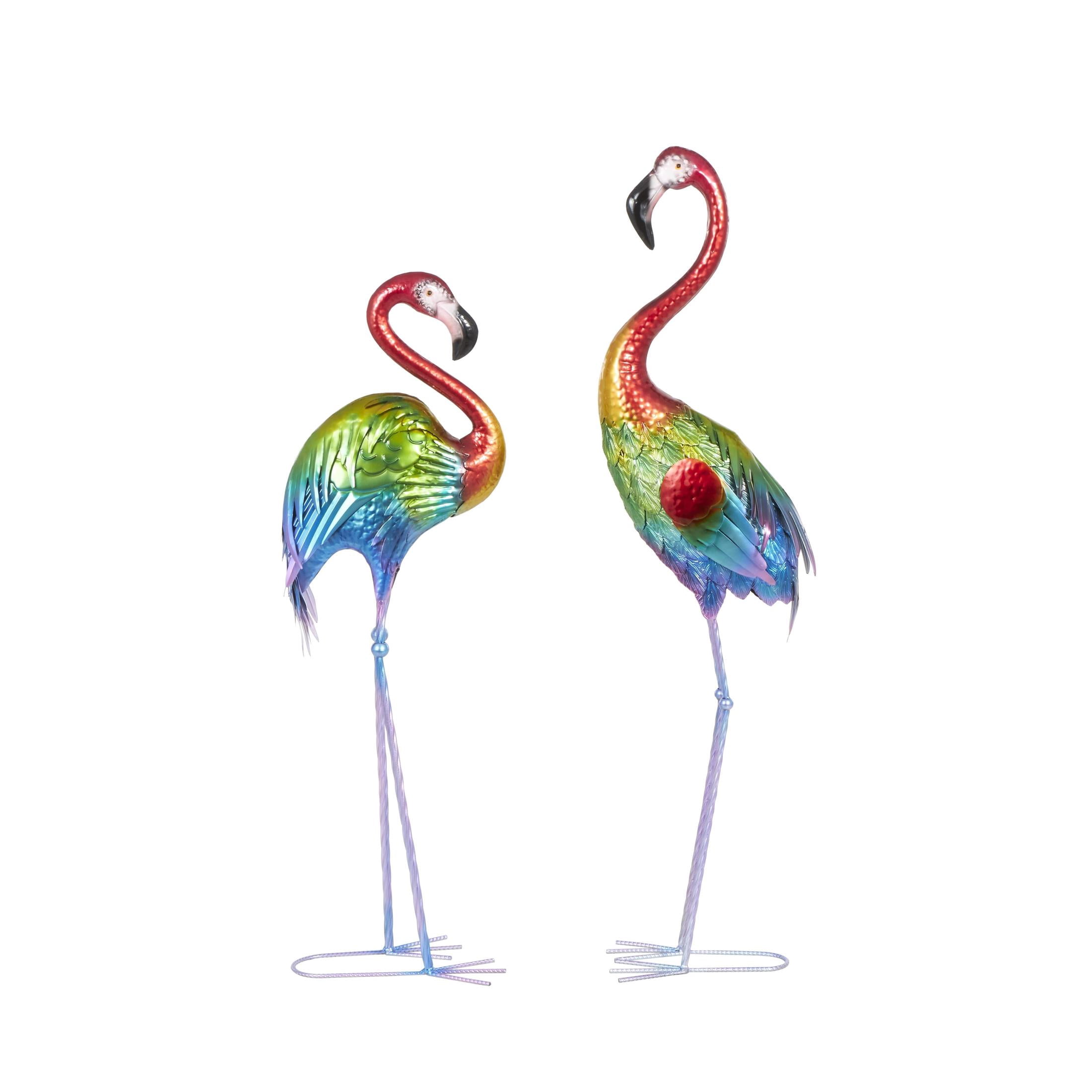 DecMode 44" Tall Textured Rainbow Flamingo Garden Sculpture (2 Pack)