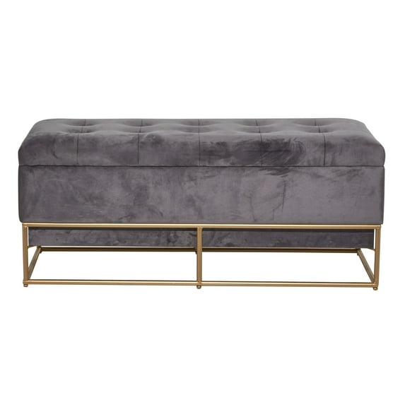 DecMode 44" x 19" Gray Metal Storage Bench with Gold Base, 1-Piece