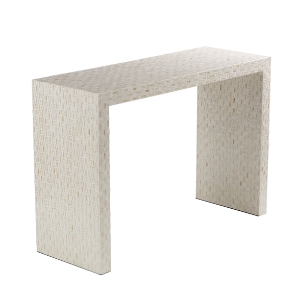 DecMode 44" x 31" Cream Capiz Shell Handmade Mosaic Inlay Console Table, 1-Piece