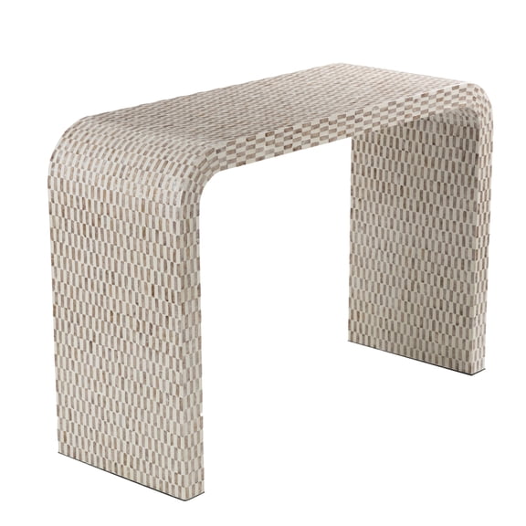 DecMode 44" x 31" Cream Capiz Shell Handmade Mosaic Inlay Console Table, 1-Piece