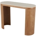 thumbnail image 1 of DecMode 44" x 32" Brown Wood Curved Crescent Console Table with Oval Beige Marble Tabletop, 1-Piece, 1 of 9