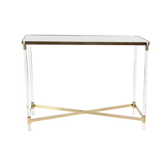 DecMode 44" x 32" Gold Metal Rectangular Console Table with Mirrored Top and Acrylic Legs, 1-Piece