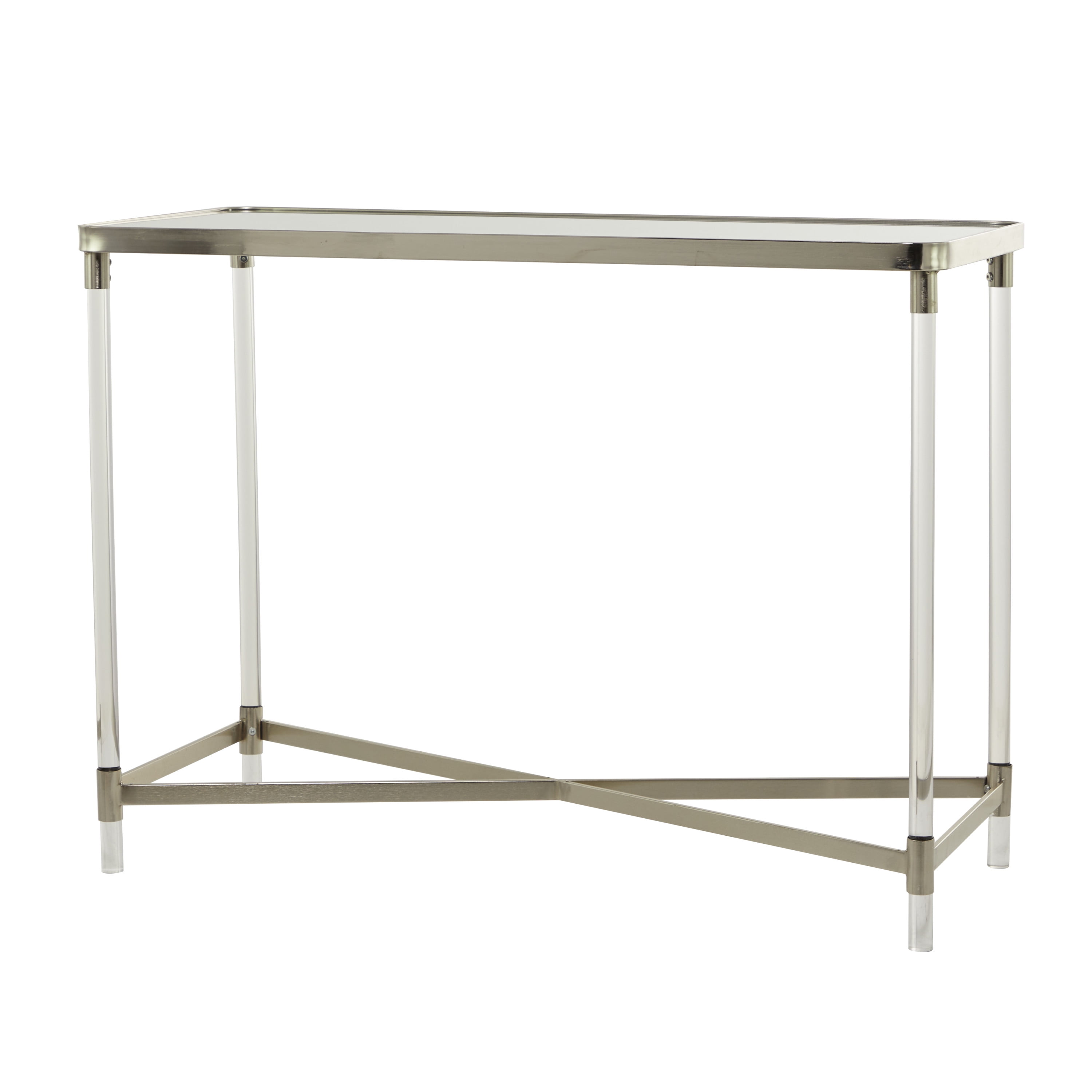 DecMode 44" x 33" Silver Metal Console Table with Mirrored Top and