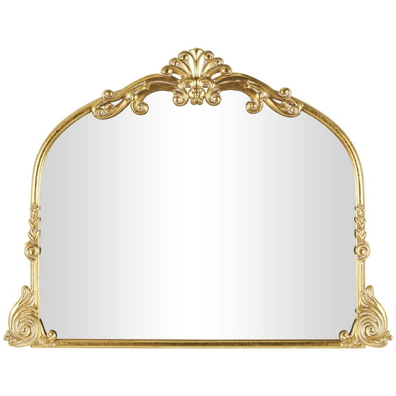 DecMode 44" x 34" Gold Ornate Arched Baroque Scroll Wall Mirror