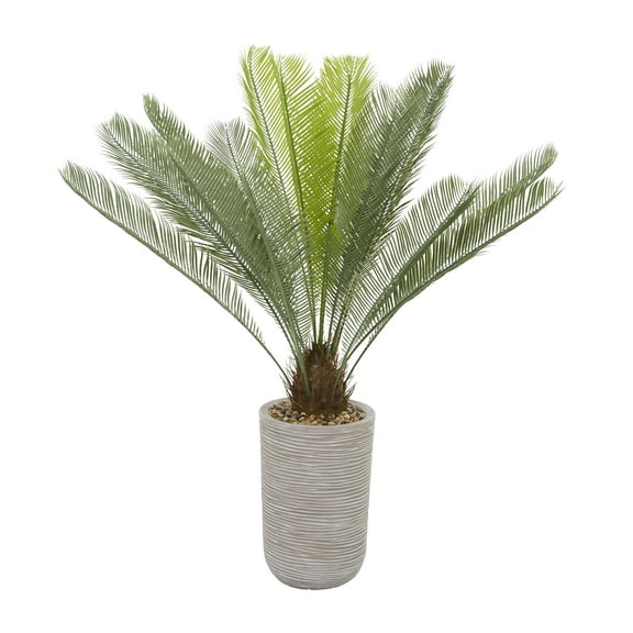 DecMode 45" Artificial Sago Palm Plant in Realistic Leaves and Beige Ceramic Pot