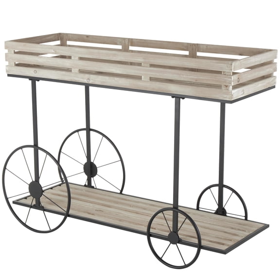 DecMode 45" x 15" x 33" 1 Shelf Cream Wood Wheelbarrow Plantstand