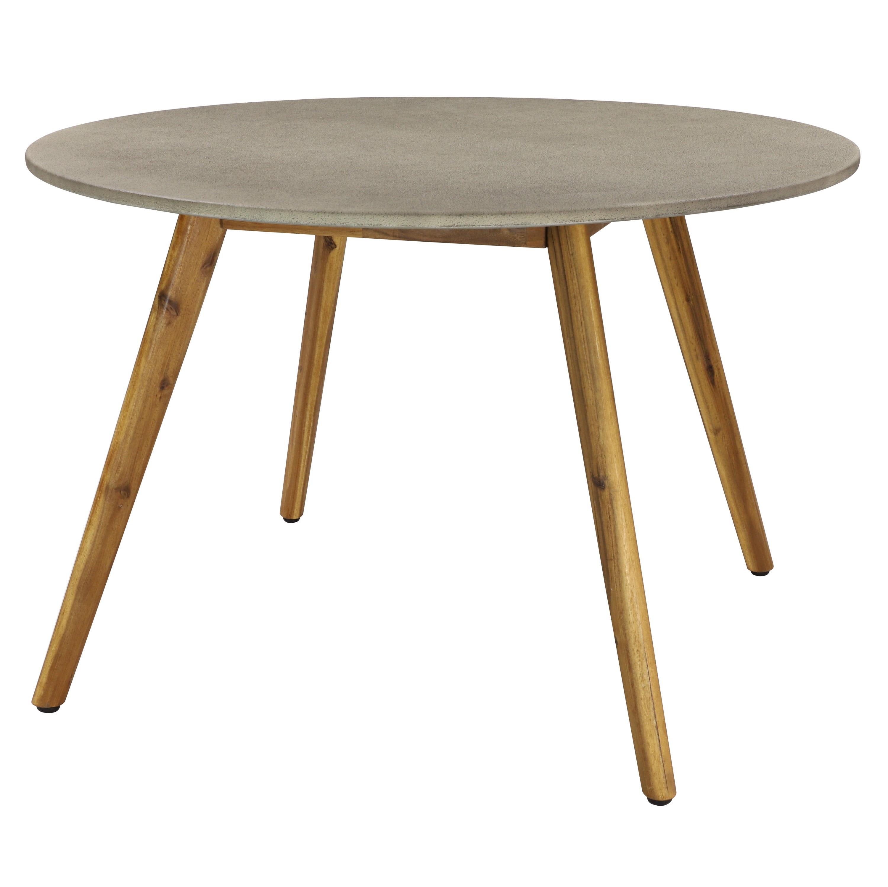 Gray Polycement Top Round Outdoor Dining Table with Acacia Wood Legs