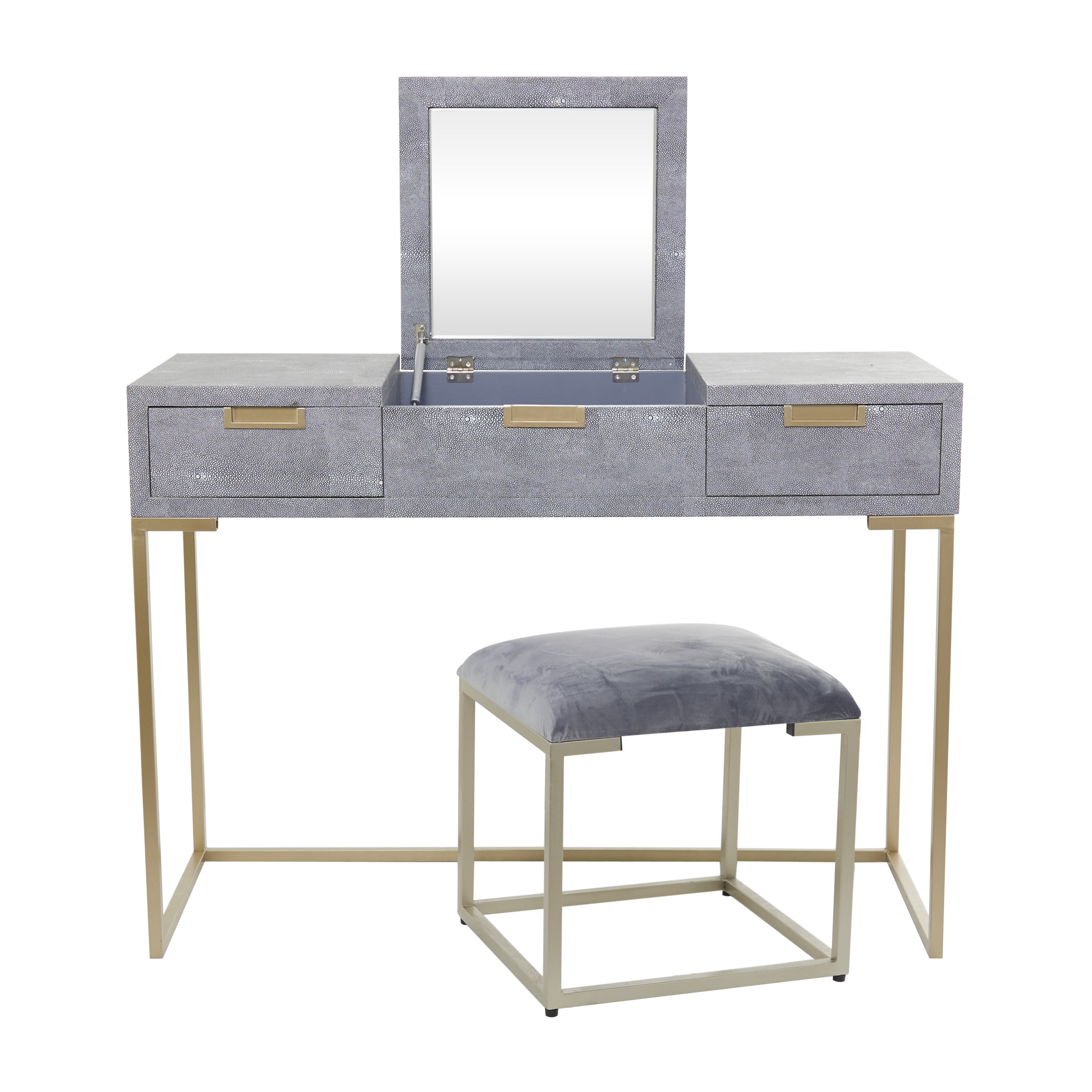 DecMode 45" x 33" Gray Wood Vanity with Stool with Hidden Mirror, 2