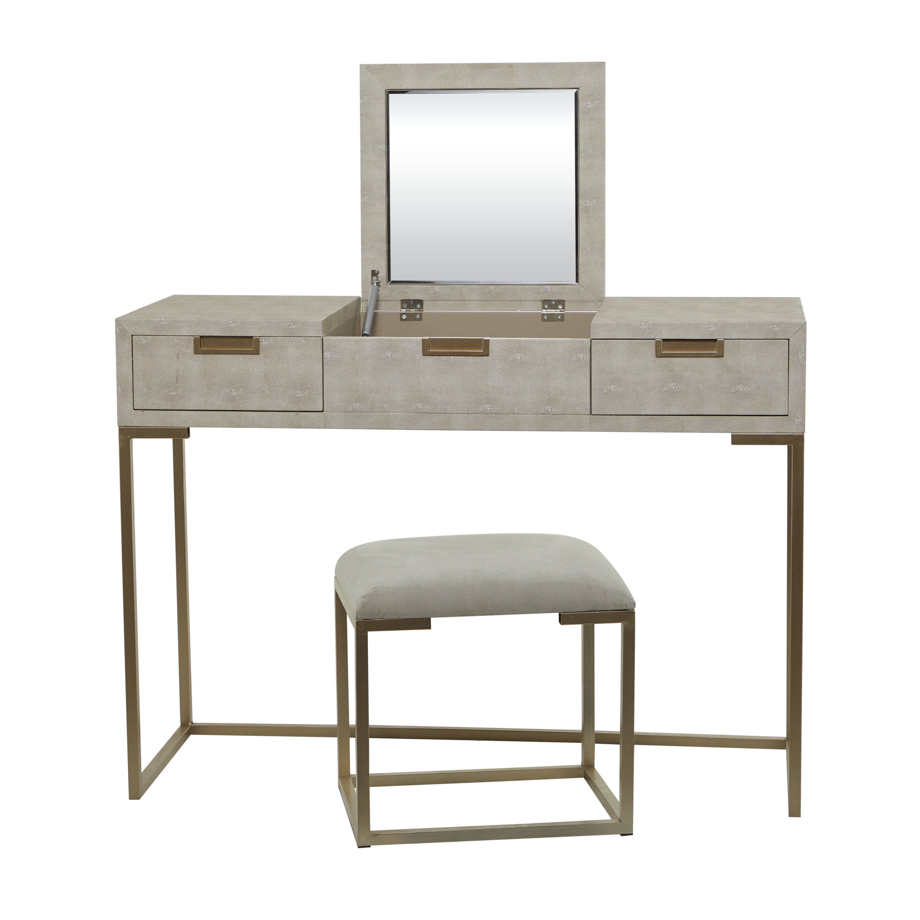 DecMode 45" x 33" Light Gray Wood Vanity with Stool with Hidden Mirror