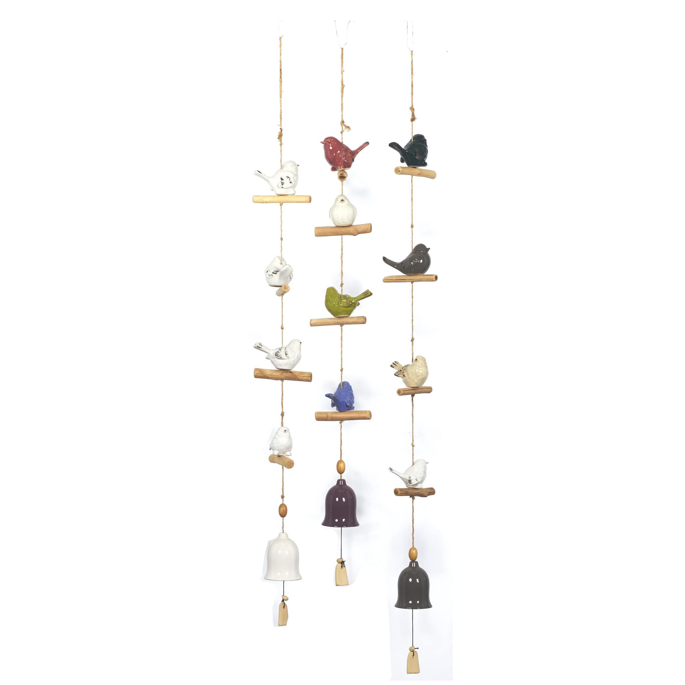 DecMode 46" White Ceramic Bird Windchime with Bells (3 Count)