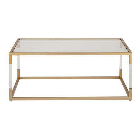 DecMode 46" x 19" Gold Metal Open Framed Coffee Table with Clear Glass Top and Acrylic Legs, 1-Piece