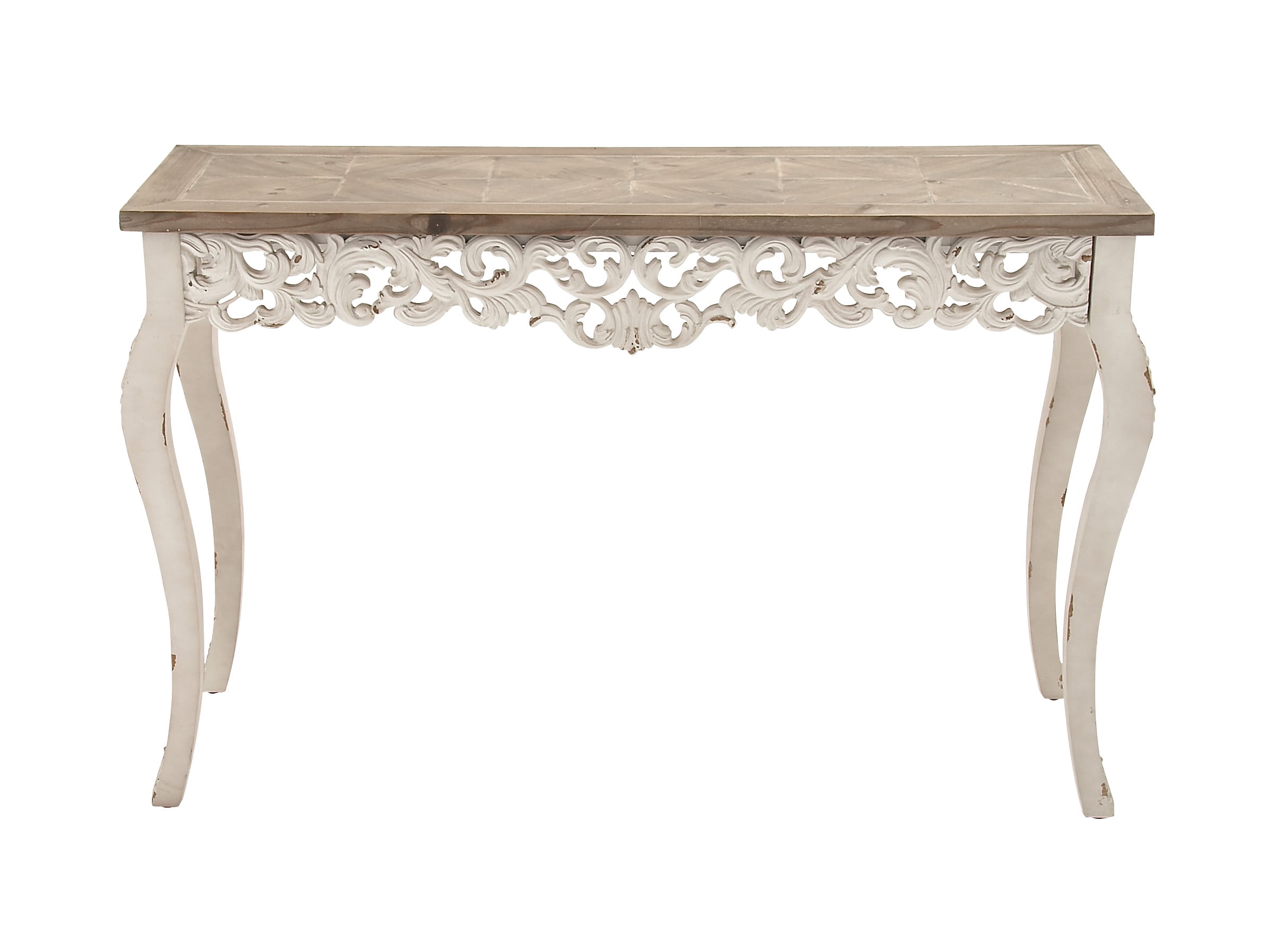 Elegant Farmhouse 46" White and Brown Wood Carved Console Table