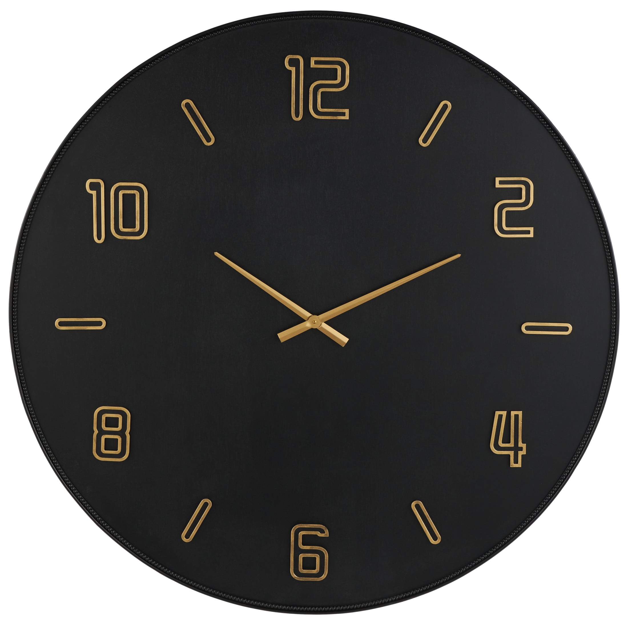 DecMode 47 Black Wooden Wall Clock with Gold Hands and Numbers