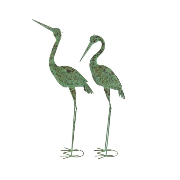 DecMode 43" Indoor Outdoor Crane Garden Sculpture with Coiled U Shaped Feet (2 Pack)