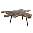thumbnail image 1 of DecMode 32" x 16" Brown Wood Handmade Live Edge Top Coffee Table with Black Metal Tripod Legs, 1-Piece, 1 of 11