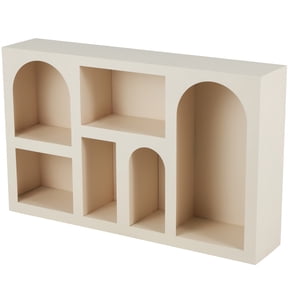 DecMode 47" x 30" Cream Metal Geometric 6-Tier Shelving Unit with Arched Block Shapes, 1-Piece