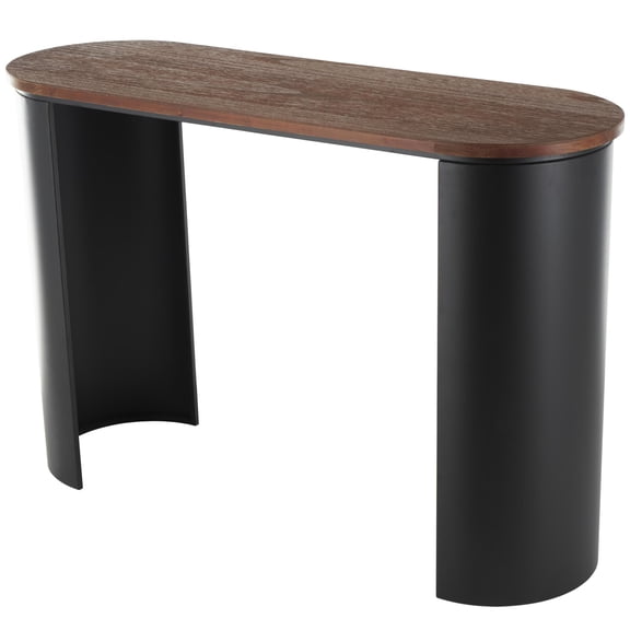 DecMode 47" x 31" Black Wood Curved Crescent Console Table with Brown Wood Oval Tabletop, 1-Piece