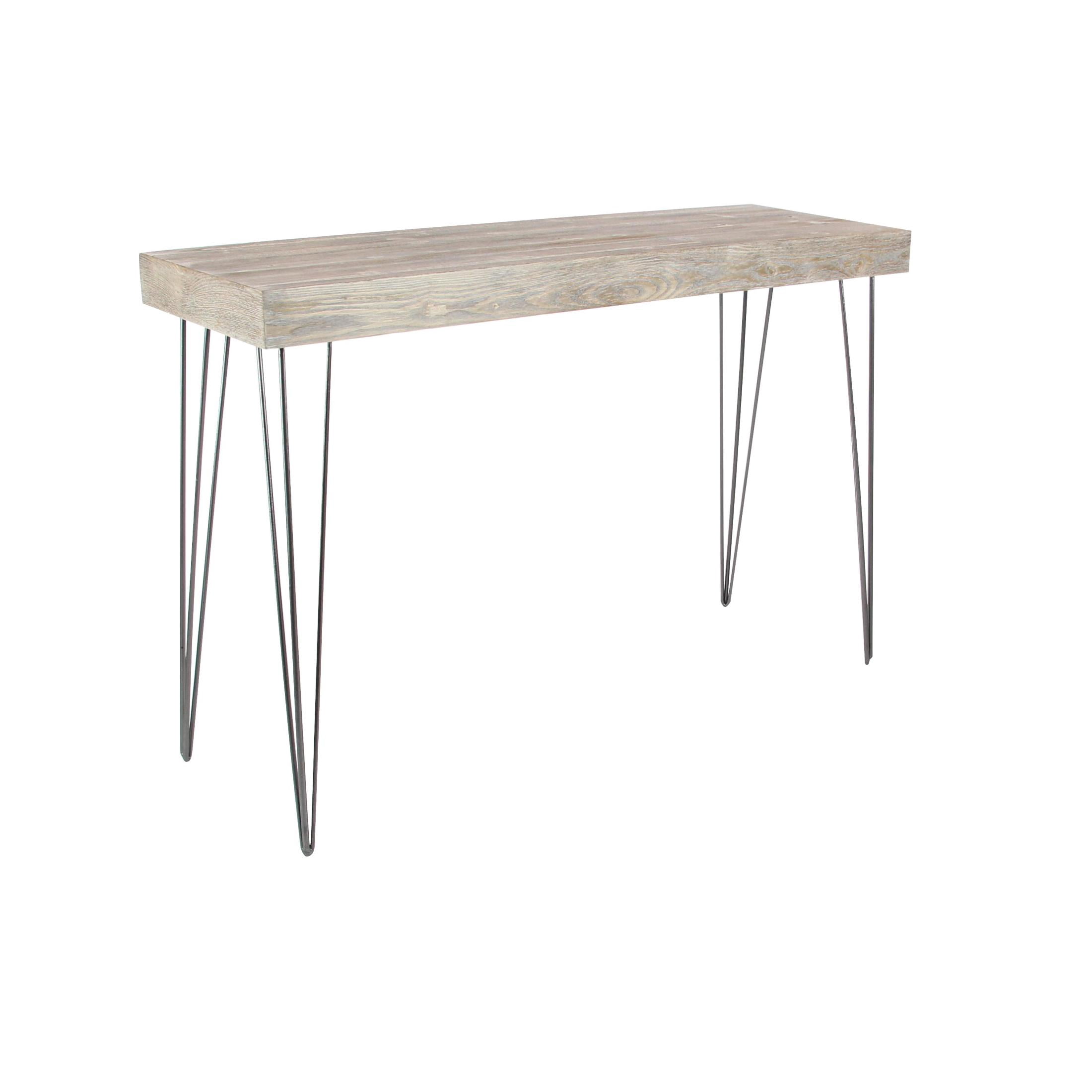 DecMode 47" x 31" Brown Wood Rectangular Console Table with Black Metal Hairpin Legs, 1-Piece