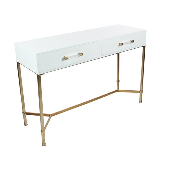 DecMode 47" x 31" White Wood 2 Drawers Console Table, 1-Piece