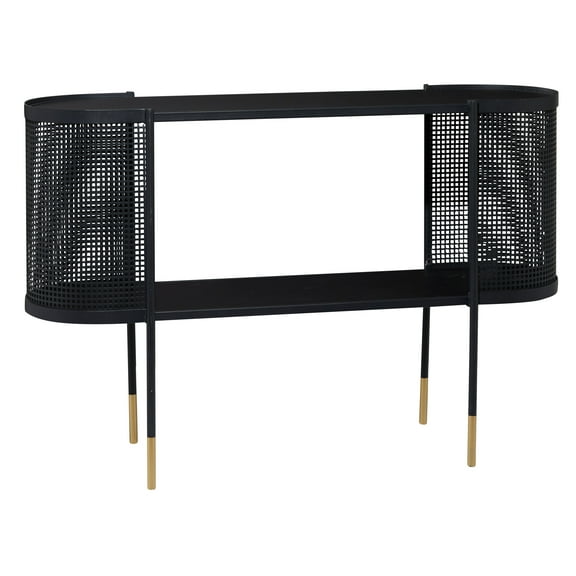 DecMode 47" x 32" Black Metal Mesh Side Panel 1 Shelf Console Table with Open Center Storage, 1-Piece