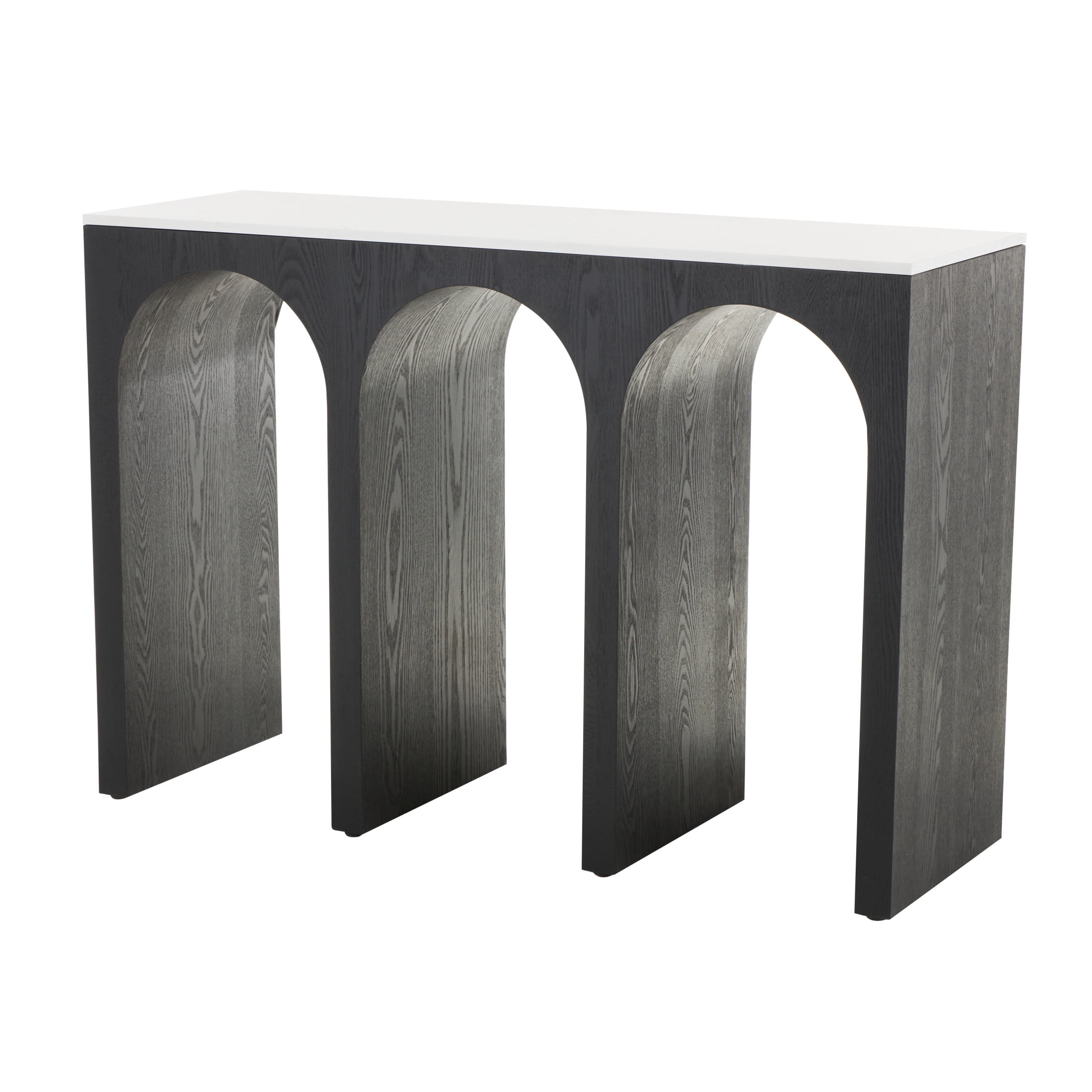 DecMode 47" x 32" Black Wood Art Deco Arched Cutout Console Table with White Marble Tabletop, 1 ...