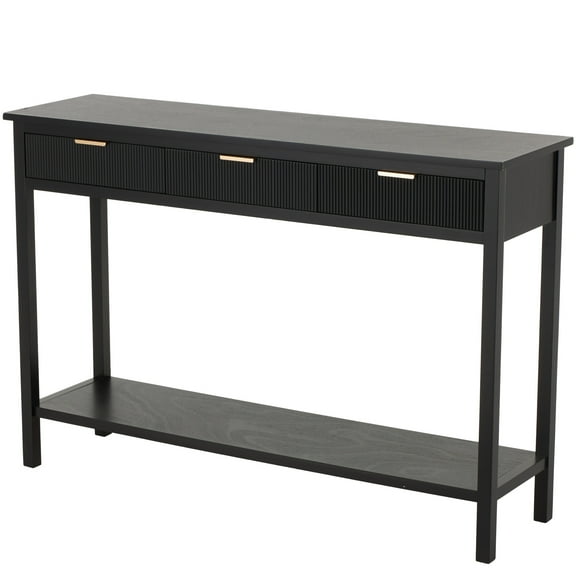 DecMode 47" x 32" Black Wooden Handmade 3 Drawer Console Table with Gold Handles, 1-Piece