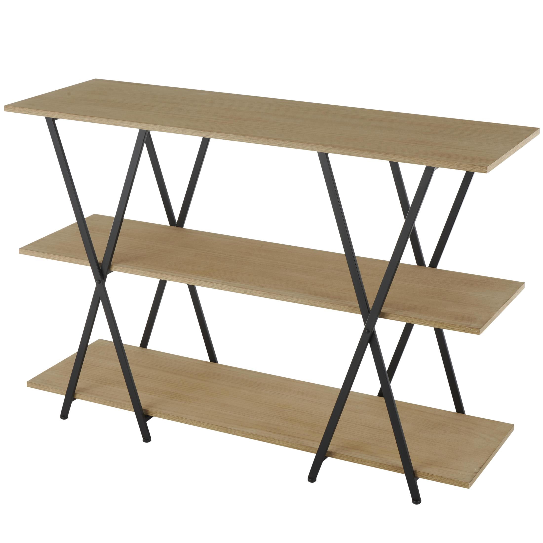 DecMode 47" x 32" Brown Metal 3-Tier Shelving Unit with Black Metal X Frame, 1-Piece