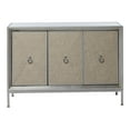 thumbnail image 1 of DecMode 47" x 32" Gray Wooden Upholstered Front Panel 3 Door Cabinet with Mirrored Top and Ring Handles, 1-Piece, 1 of 14