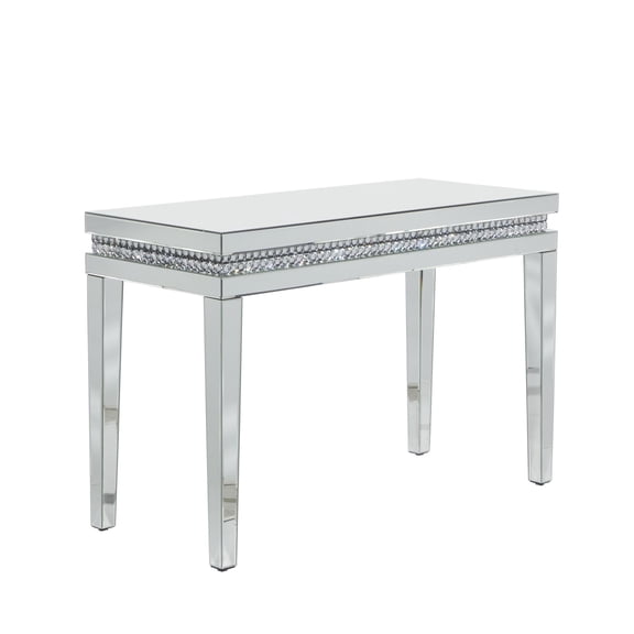 DecMode Silver Glass Mirrored Living Room Console Table with Crystal Studded Embellishments, 47" x 20" x 32"