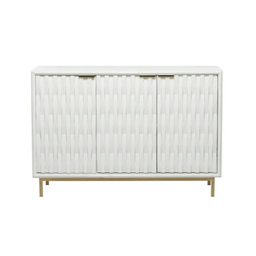 DecMode 47" x 32" White Wood 1 Shelf and 3 Doors Geometric Cabinet, 1-Piece