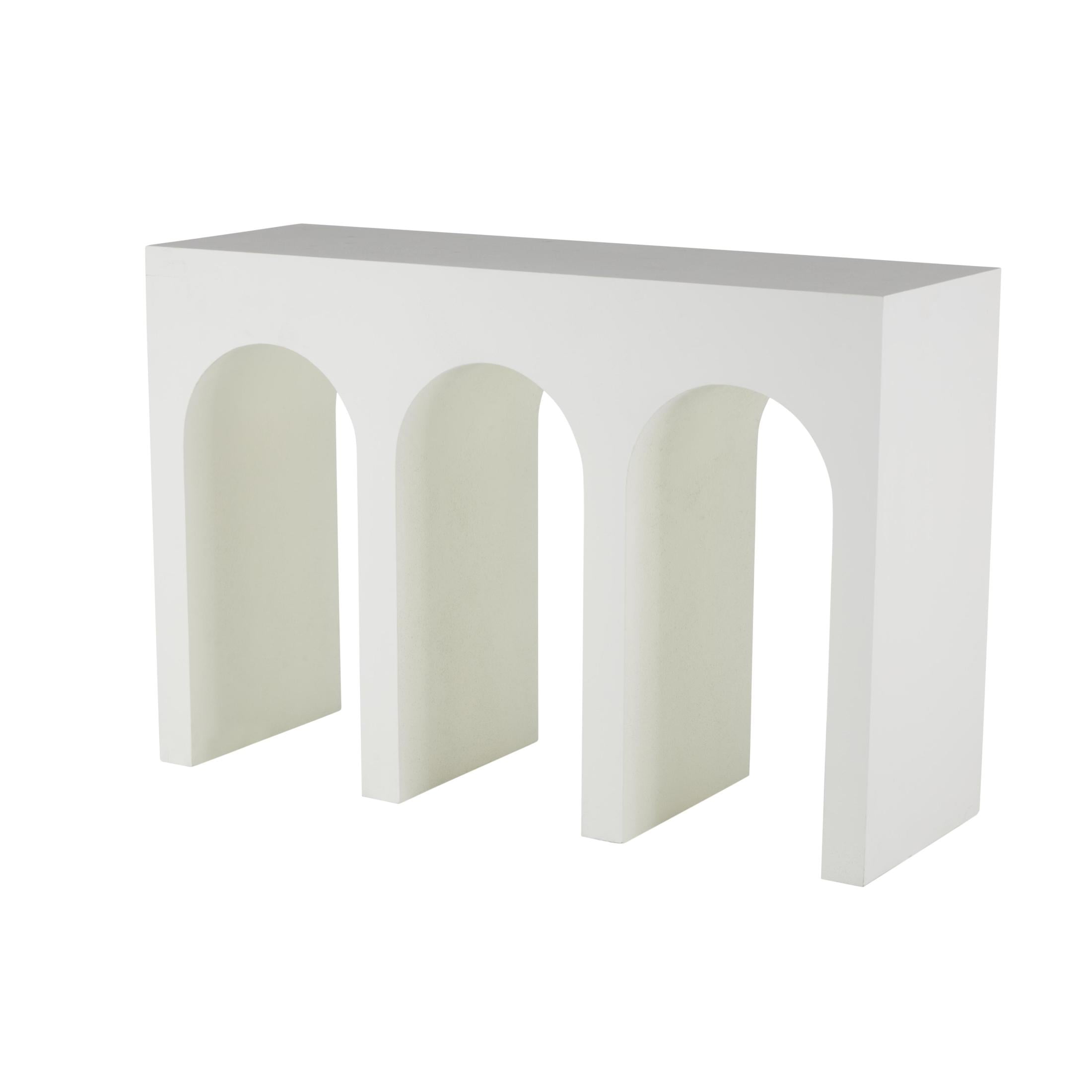 DecMode 47" x 32" White Wooden Art Deco Arched Cutout Console Table, 1-Piece