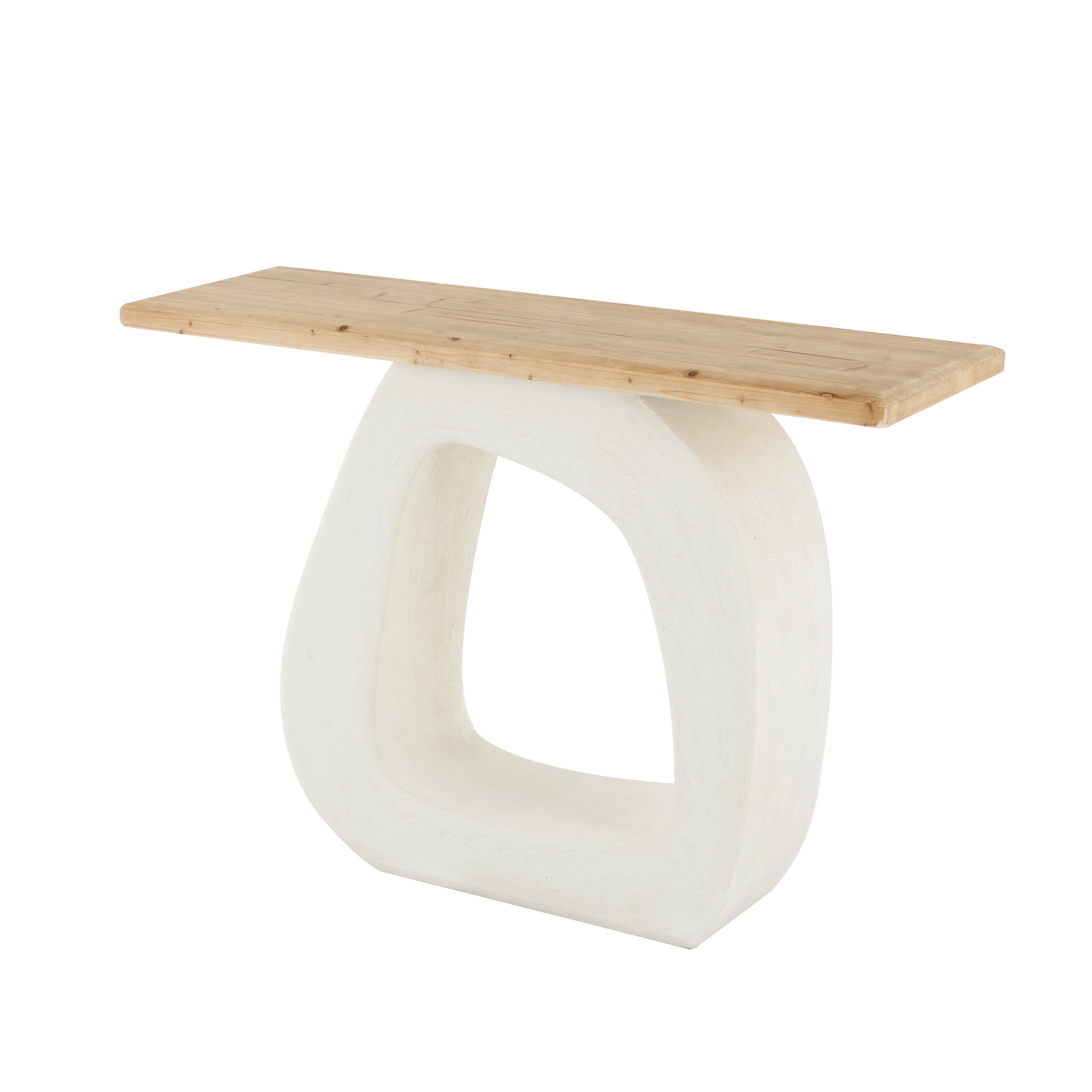 DecMode 47" x 32" White Wooden O Shaped Console Table with Light Brown Tabletop, 1-Piece