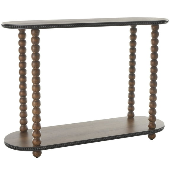 DecMode 47" x 34" Brown Wood Oval Spindle Console Table with Beaded Edges, 1-Piece
