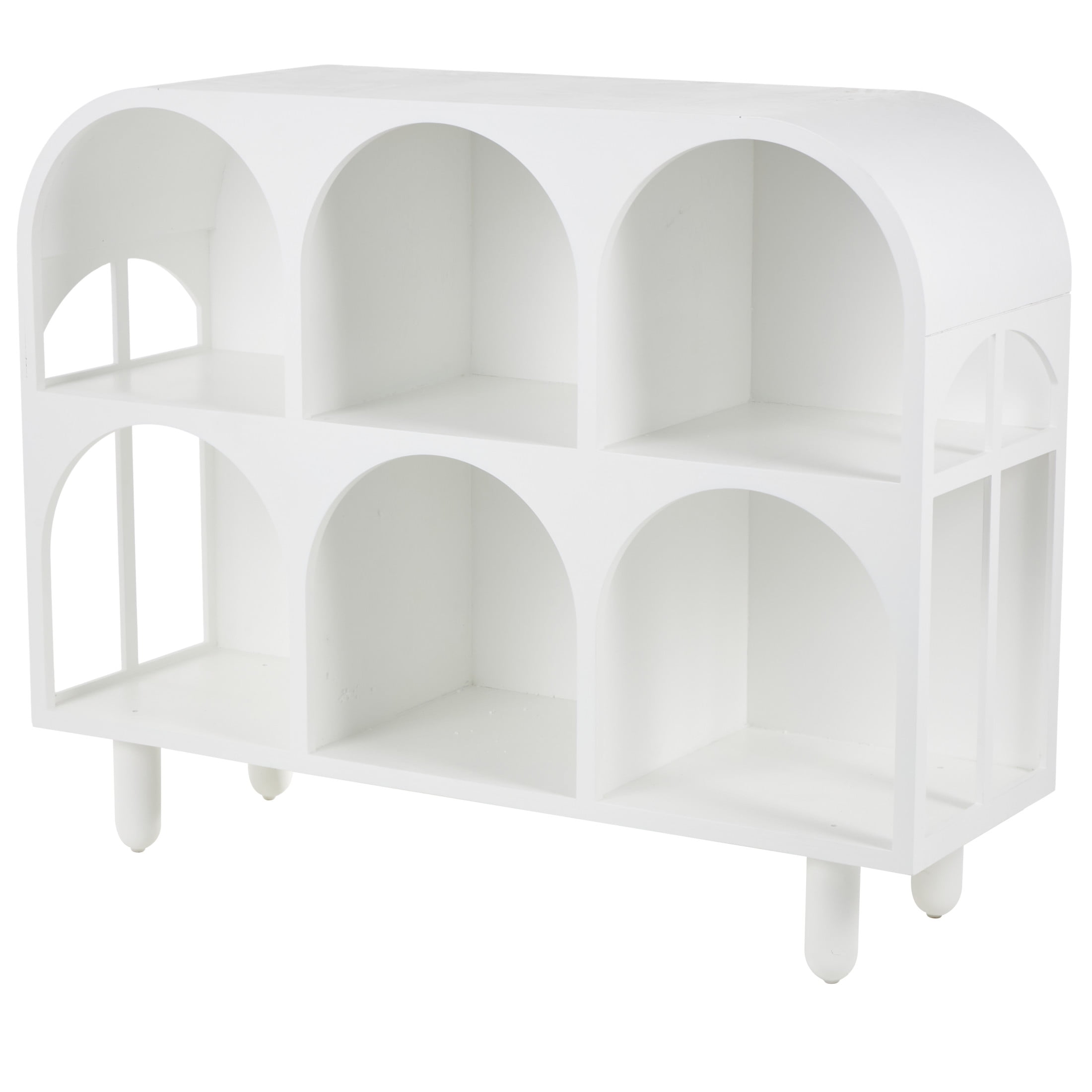 DecMode 47" x 38" White Wooden Handmade Geometric 6 Shelf Console Table, 1-Piece