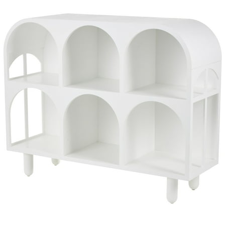 DecMode 47" x 38" White Wooden Handmade Geometric 6 Shelf Console Table, 1-Piece