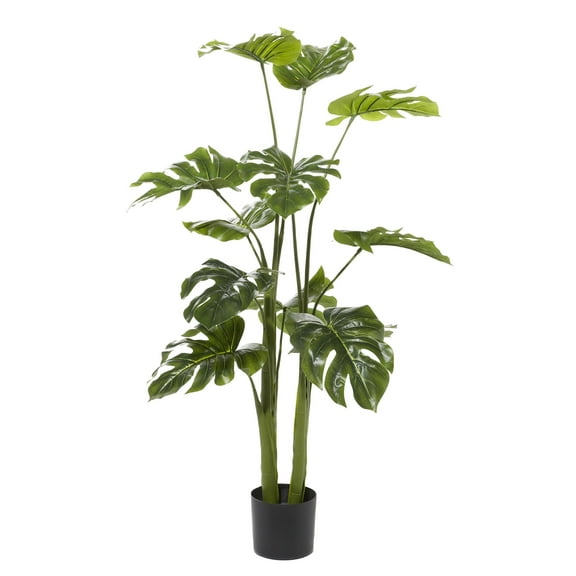 DecMode 48" Artificial Monstera Plant in Realistic Leaves and Black Plastic Pot