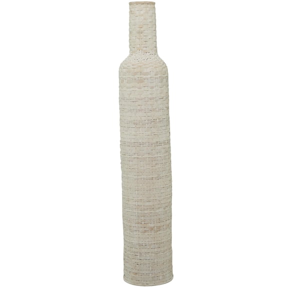DecMode 48" Tall Woven Floor White Bamboo Wood Vase