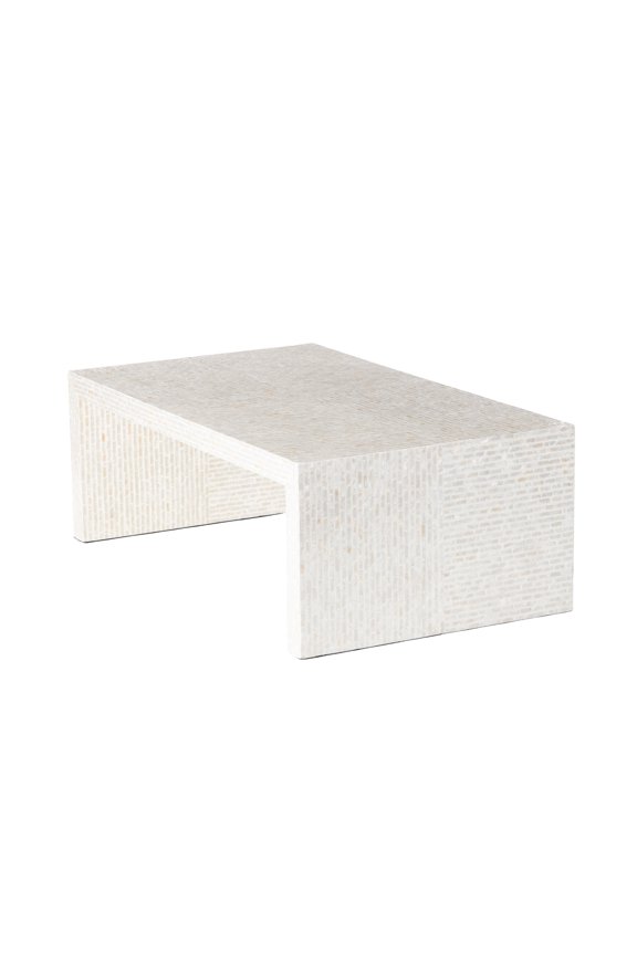 48" x 17" Cream Capiz Shell Mosaic Inlay Coffee Table, 1-Piece